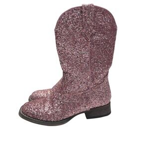 Roper Glitter Galore Pink Square Toe Western Cowgirl Boots Big Girl's 4